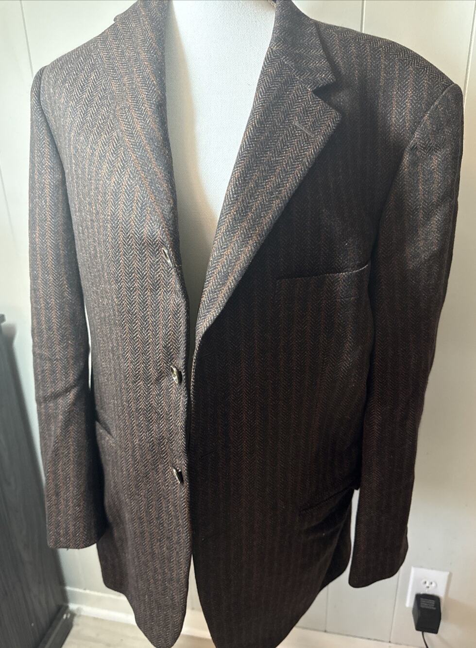 Samuelsohn Sport Coat Men 41 Brown/ Orange Blazer Wool Pinstripe V2